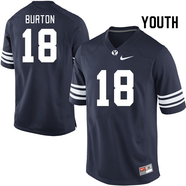 Youth #18 Ryder Burton BYU Cougars College Football Jerseys Stitched-Navy
